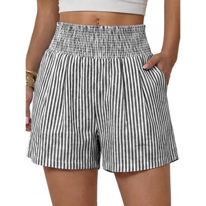 image:imageANRABESS Womens High Waisted Striped amp Gingham Shorts  Comfy Lightweight Breathable Fabric Stretchy Smocked Waist With Pockets Casual Lounge Pajama Clohtes Summer Daily WearBlack White Stripe