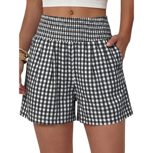 image:imageANRABESS Womens High Waisted Striped amp Gingham Shorts  Comfy Lightweight Breathable Fabric Stretchy Smocked Waist With Pockets Casual Lounge Pajama Clohtes Summer Daily WearBlack White Plaid