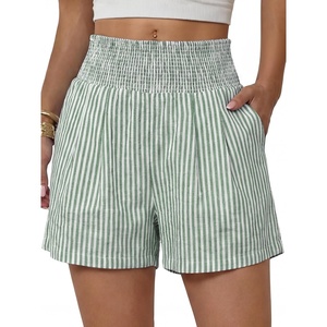 image:imageANRABESS Womens High Waisted Striped amp Gingham Shorts  Comfy Lightweight Breathable Fabric Stretchy Smocked Waist With Pockets Casual Lounge Pajama Clohtes Summer Daily WearGreen White Stripe