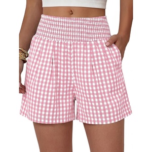 image:imageANRABESS Womens High Waisted Striped amp Gingham Shorts  Comfy Lightweight Breathable Fabric Stretchy Smocked Waist With Pockets Casual Lounge Pajama Clohtes Summer Daily WearPink White Plaid