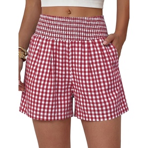 image:imageANRABESS Womens High Waisted Striped amp Gingham Shorts  Comfy Lightweight Breathable Fabric Stretchy Smocked Waist With Pockets Casual Lounge Pajama Clohtes Summer Daily WearRed White Plaid