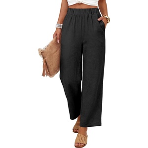 image:imageANRABESS Womens Summer PantsElastic Waist Wide Leg LightweightCasual for Office amp TravelLounge Beach Pants with PocketsBlack