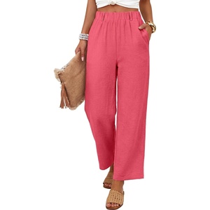 image:imageANRABESS Womens Summer PantsElastic Waist Wide Leg LightweightCasual for Office amp TravelLounge Beach Pants with PocketsCoral