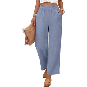 image:imageANRABESS Womens Summer PantsElastic Waist Wide Leg LightweightCasual for Office amp TravelLounge Beach Pants with PocketsGrey Blue