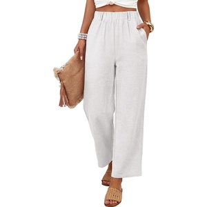 image:imageANRABESS Womens Summer PantsElastic Waist Wide Leg LightweightCasual for Office amp TravelLounge Beach Pants with PocketsWhite