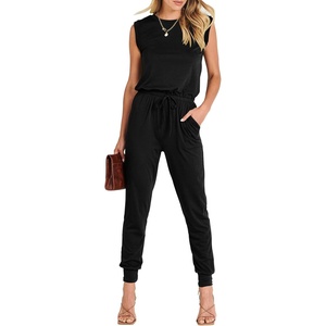 image:imageANRABESS Womens Summer Sleeveless Jumpsuits Casual Dressy Stretchy Crewneck Rompers One Piece Outfits Fall Fashion 2026Black