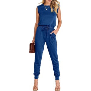 image:imageANRABESS Womens Summer Sleeveless Jumpsuits Casual Dressy Stretchy Crewneck Rompers One Piece Outfits Fall Fashion 2026Blue