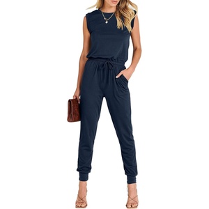 image:imageANRABESS Womens Summer Sleeveless Jumpsuits Casual Dressy Stretchy Crewneck Rompers One Piece Outfits Fall Fashion 2026Navy Blue