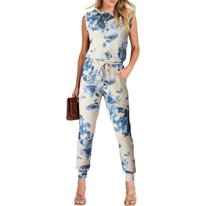 image:imageANRABESS Womens Summer Sleeveless Jumpsuits Casual Dressy Stretchy Crewneck Rompers One Piece Outfits Fall Fashion 2026Tie Dye Yellow