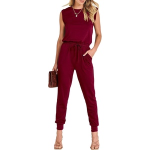 image:imageANRABESS Womens Summer Sleeveless Jumpsuits Casual Dressy Stretchy Crewneck Rompers One Piece Outfits Fall Fashion 2026Wine Red