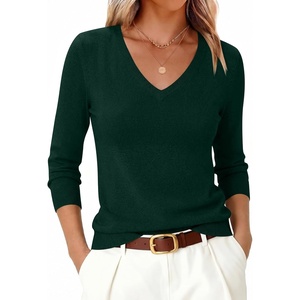 image:imageANRABESS Womens V Neck Wool Blend Knit Lightweight Sweater  Soft Long Sleeve Pullover Tops Basic Silm Fit Versatile Business Casual Office Outfits Cozy Daily Wear Fall WinterDrak Green