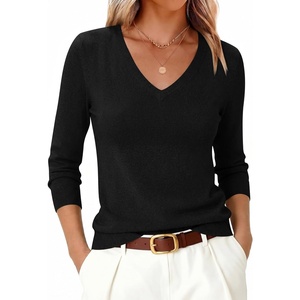 image:imageANRABESS Womens V Neck Wool Blend Knit Lightweight Sweater  Soft Long Sleeve Pullover Tops Basic Silm Fit Versatile Business Casual Office Outfits Cozy Daily Wear Fall WinterBlack