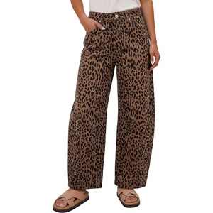 image:imageANRABESS Womens Wide Leg Barrel Jeans  Mid Rise Ankle Length Denim PantsGoing Out Y2K StreetwearCasual Baggy Relaxed Fit Boyfriend StyleFall SpringLeopard