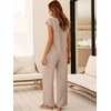 image:imageANRABESS Women Summer 2 Piece Outfits VNeck Top and Wide Leg Pants Set Comfy AllDay Wear for Lounge amp Daily Travel SetsApricot