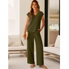 image:imageANRABESS Women Summer 2 Piece Outfits VNeck Top and Wide Leg Pants Set Comfy AllDay Wear for Lounge amp Daily Travel SetsArmy Green