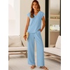 image:imageANRABESS Women Summer 2 Piece Outfits VNeck Top and Wide Leg Pants Set Comfy AllDay Wear for Lounge amp Daily Travel SetsBright Blue