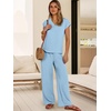 image:imageANRABESS Women Summer 2 Piece Outfits VNeck Top and Wide Leg Pants Set Comfy AllDay Wear for Lounge amp Daily Travel SetsBright Blue
