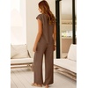 image:imageANRABESS Women Summer 2 Piece Outfits VNeck Top and Wide Leg Pants Set Comfy AllDay Wear for Lounge amp Daily Travel SetsBrown