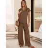 image:imageANRABESS Women Summer 2 Piece Outfits VNeck Top and Wide Leg Pants Set Comfy AllDay Wear for Lounge amp Daily Travel SetsBrown
