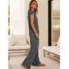 image:imageANRABESS Women Summer 2 Piece Outfits VNeck Top and Wide Leg Pants Set Comfy AllDay Wear for Lounge amp Daily Travel SetsDark Gray