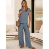 image:imageANRABESS Women Summer 2 Piece Outfits VNeck Top and Wide Leg Pants Set Comfy AllDay Wear for Lounge amp Daily Travel SetsGrey Blue