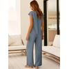 image:imageANRABESS Women Summer 2 Piece Outfits VNeck Top and Wide Leg Pants Set Comfy AllDay Wear for Lounge amp Daily Travel SetsGrey Blue