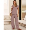 image:imageANRABESS Women Summer 2 Piece Outfits VNeck Top and Wide Leg Pants Set Comfy AllDay Wear for Lounge amp Daily Travel SetsLight Camel