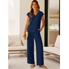 image:imageANRABESS Women Summer 2 Piece Outfits VNeck Top and Wide Leg Pants Set Comfy AllDay Wear for Lounge amp Daily Travel SetsNavy Blue