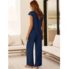 image:imageANRABESS Women Summer 2 Piece Outfits VNeck Top and Wide Leg Pants Set Comfy AllDay Wear for Lounge amp Daily Travel SetsNavy Blue