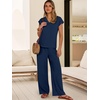 image:imageANRABESS Women Summer 2 Piece Outfits VNeck Top and Wide Leg Pants Set Comfy AllDay Wear for Lounge amp Daily Travel SetsNavy Blue