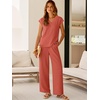 image:imageANRABESS Women Summer 2 Piece Outfits VNeck Top and Wide Leg Pants Set Comfy AllDay Wear for Lounge amp Daily Travel SetsOrange Red