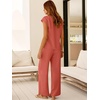 image:imageANRABESS Women Summer 2 Piece Outfits VNeck Top and Wide Leg Pants Set Comfy AllDay Wear for Lounge amp Daily Travel SetsOrange Red