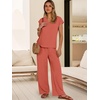 image:imageANRABESS Women Summer 2 Piece Outfits VNeck Top and Wide Leg Pants Set Comfy AllDay Wear for Lounge amp Daily Travel SetsOrange Red