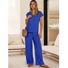 image:imageANRABESS Women Summer 2 Piece Outfits VNeck Top and Wide Leg Pants Set Comfy AllDay Wear for Lounge amp Daily Travel SetsRoyal Blue