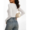 image:imageANRABESS Womens Long Sleeve Double Lined Tops  V Neck Basic Tee Shirts Soft Stretch Fleece Slim Fitted Fall Winter Warm Layer Going Out Casual Work Travel Everyday WearWhite