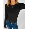image:imageANRABESS Womens Long Sleeve Shirts Slim Fitted Tops  Stretchy Ribbed Knit Top Crewneck Button Cuffs Office Work Casual Outfits Minimal Elegant Fall Winter Layering ClothesBlack