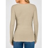 image:imageANRABESS Womens Long Sleeve Shirts Slim Fitted Tops  Stretchy Ribbed Knit Top Crewneck Button Cuffs Office Work Casual Outfits Minimal Elegant Fall Winter Layering ClothesBeige