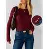 image:imageANRABESS Womens Long Sleeve Shirts Slim Fitted Tops  Stretchy Ribbed Knit Top Crewneck Button Cuffs Office Work Casual Outfits Minimal Elegant Fall Winter Layering ClothesDeep Red