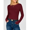 image:imageANRABESS Womens Long Sleeve Shirts Slim Fitted Tops  Stretchy Ribbed Knit Top Crewneck Button Cuffs Office Work Casual Outfits Minimal Elegant Fall Winter Layering ClothesDeep Red