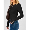 image:imageANRABESS Womens Long Sleeve Shirts Slim Fitted Tops  Stretchy Ribbed Knit Top Crewneck Button Cuffs Office Work Casual Outfits Minimal Elegant Fall Winter Layering ClothesBlack