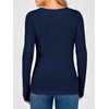 image:imageANRABESS Womens Long Sleeve Shirts Slim Fitted Tops  Stretchy Ribbed Knit Top Crewneck Button Cuffs Office Work Casual Outfits Minimal Elegant Fall Winter Layering ClothesNavy Blue