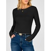 image:imageANRABESS Womens Long Sleeve Shirts Slim Fitted Tops  Stretchy Ribbed Knit Top Crewneck Button Cuffs Office Work Casual Outfits Minimal Elegant Fall Winter Layering ClothesBlack