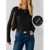 image:imageANRABESS Womens Long Sleeve Shirts Slim Fitted Tops  Stretchy Ribbed Knit Top Crewneck Button Cuffs Office Work Casual Outfits Minimal Elegant Fall Winter Layering ClothesBlack