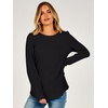 image:imageANRABESS Womens Long Sleeve Waffle Knit Basic Shirts  Soft Comfy Loose Fit Tunic Crew Neck Curved Hem Business Casual Dressy Blouses Trendy Fall Winter OutfitsBlack