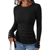image:imageANRABESS Womens Long Sleeve Shirts Slim Fitted Tops  Stretchy Ribbed Knit Top Crewneck Button Cuffs Office Work Casual Outfits Minimal Elegant Fall Winter Layering ClothesBlack