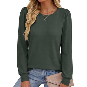 image:imageANRABESS Womens Long Sleeve Waffle Knit Basic Shirts  Soft Comfy Loose Fit Tunic Crew Neck Curved Hem Business Casual Dressy Blouses Trendy Fall Winter OutfitsArmy Green