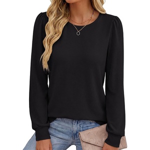 image:imageANRABESS Womens Long Sleeve Waffle Knit Basic Shirts  Soft Comfy Loose Fit Tunic Crew Neck Curved Hem Business Casual Dressy Blouses Trendy Fall Winter OutfitsBlack