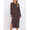 image:imageANRABESS Long Sleeve Midi Dresses for Women  Comfy Soft T Shirt Dress Crewneck Split Striped Loose Fit Casual Vacation Daily Wear Fall Winter Transition ClothesCoffee