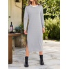 image:imageANRABESS Long Sleeve Midi Dresses for Women  Comfy Soft T Shirt Dress Crewneck Split Striped Loose Fit Casual Vacation Daily Wear Fall Winter Transition ClothesGrey White Stripe