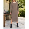 image:imageANRABESS Long Sleeve Midi Dresses for Women  Comfy Soft T Shirt Dress Crewneck Split Striped Loose Fit Casual Vacation Daily Wear Fall Winter Transition ClothesBrown White Stripe